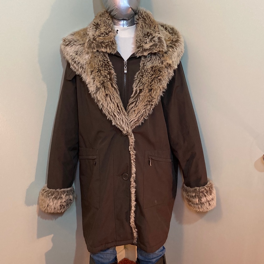 Faux Fur Trim Brown Women's Coat